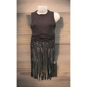 Zara Black Fringe Tank Top Western Cowgirl Sz S